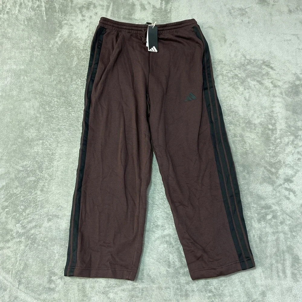 NWT adidas Wide Leg Fleece Sweatpants Men's Large Shadow Brown Cotton Fleece